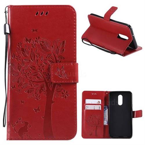 Embossing Butterfly Tree Leather Wallet Case for LG Stylo 4 - Red