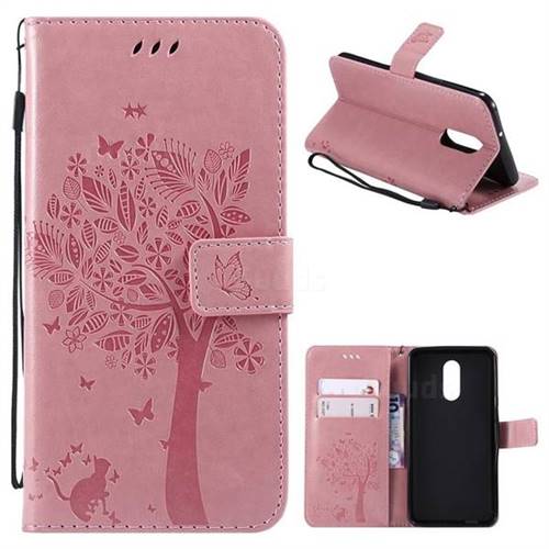 Embossing Butterfly Tree Leather Wallet Case for LG Stylo 4 - Pink
