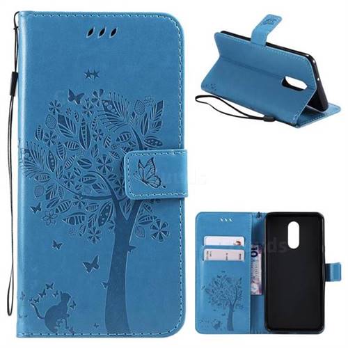 Embossing Butterfly Tree Leather Wallet Case for LG Stylo 4 - Blue