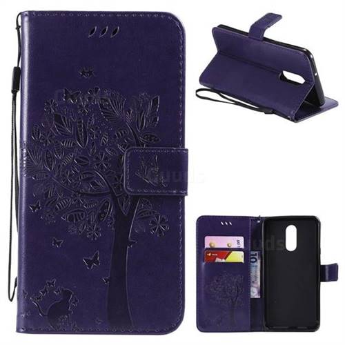 Embossing Butterfly Tree Leather Wallet Case for LG Stylo 4 - Purple
