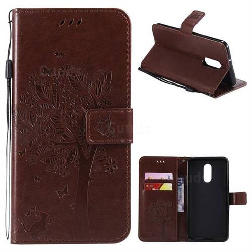 Embossing Butterfly Tree Leather Wallet Case for LG Stylo 4 - Coffee