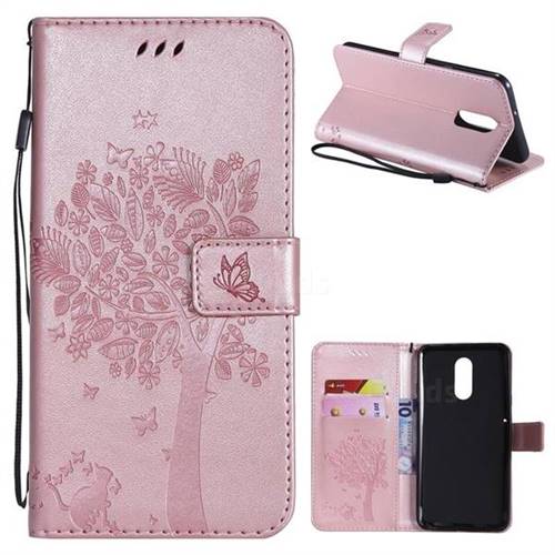 Embossing Butterfly Tree Leather Wallet Case for LG Stylo 4 - Rose Pink