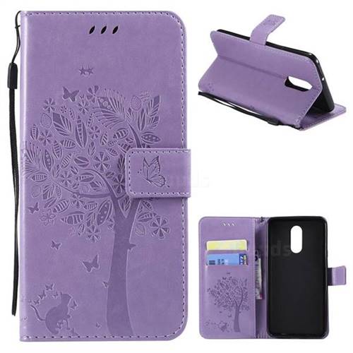 Embossing Butterfly Tree Leather Wallet Case for LG Stylo 4 - Violet