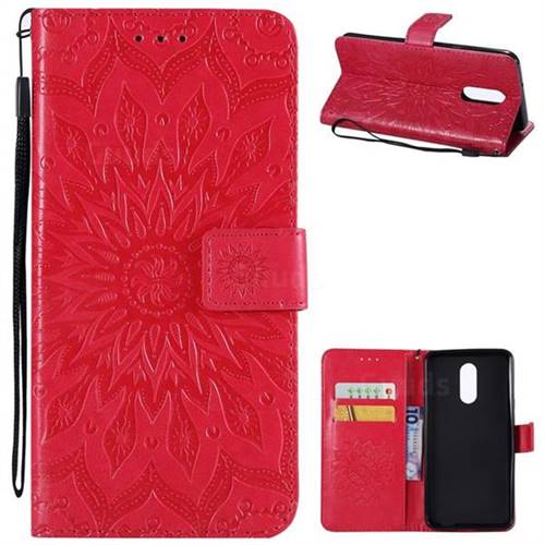 Embossing Sunflower Leather Wallet Case for LG Stylo 4 - Red