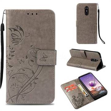 Embossing Butterfly Flower Leather Wallet Case for LG Stylo 4 - Grey