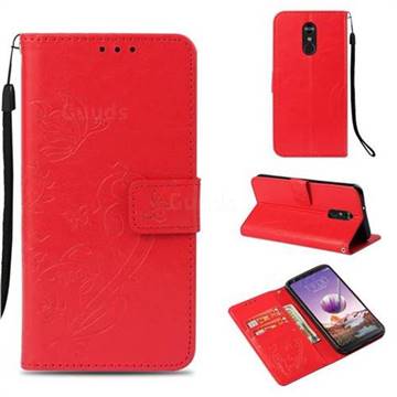 Embossing Butterfly Flower Leather Wallet Case for LG Stylo 4 - Red
