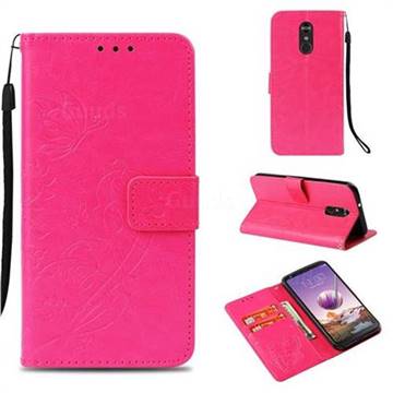 Embossing Butterfly Flower Leather Wallet Case for LG Stylo 4 - Rose