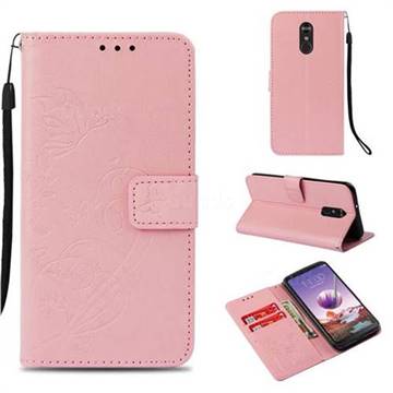Embossing Butterfly Flower Leather Wallet Case for LG Stylo 4 - Pink