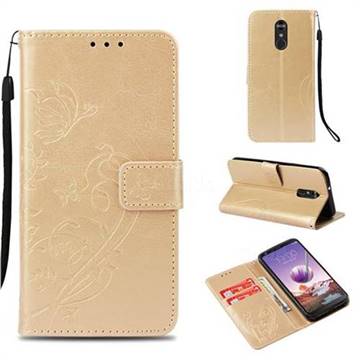 Embossing Butterfly Flower Leather Wallet Case for LG Stylo 4 - Champagne