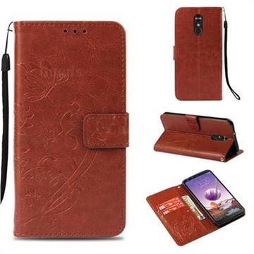 Embossing Butterfly Flower Leather Wallet Case for LG Stylo 4 - Brown