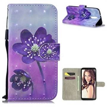 Purple Flower 3D Painted Leather Wallet Phone Case for LG Stylo 4