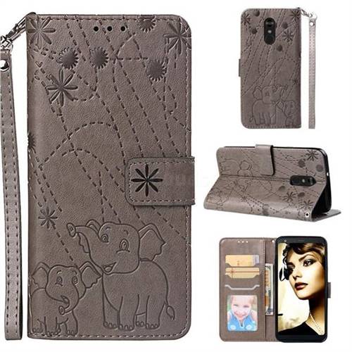 Embossing Fireworks Elephant Leather Wallet Case for LG Stylo 4 - Gray