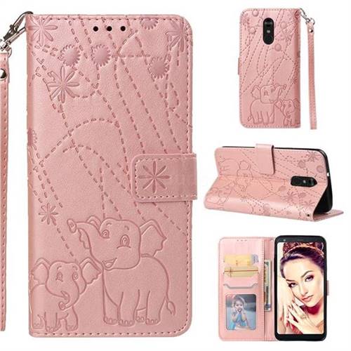 Embossing Fireworks Elephant Leather Wallet Case for LG Stylo 4 - Rose Gold