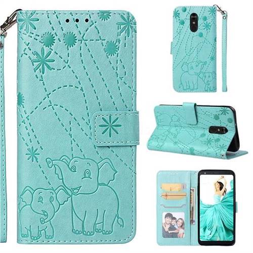 Embossing Fireworks Elephant Leather Wallet Case for LG Stylo 4 - Green