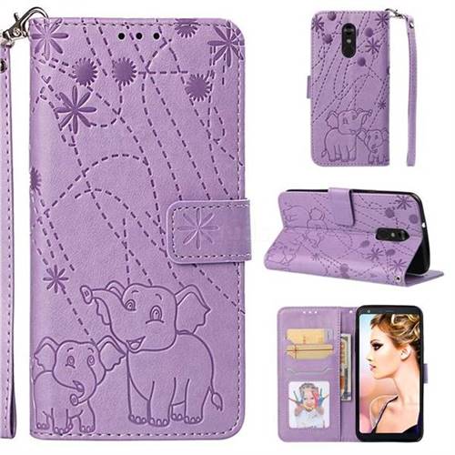 Embossing Fireworks Elephant Leather Wallet Case for LG Stylo 4 - Purple