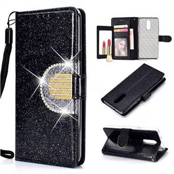 Glitter Diamond Buckle Splice Mirror Leather Wallet Phone Case for LG Stylo 4 - Black