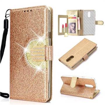 Glitter Diamond Buckle Splice Mirror Leather Wallet Phone Case for LG Stylo 4 - Golden