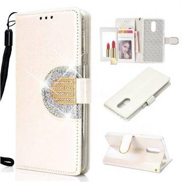 Glitter Diamond Buckle Splice Mirror Leather Wallet Phone Case for LG Stylo 4 - White