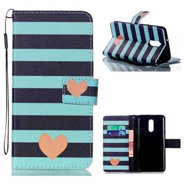 Blue Stripe Heart Leather Wallet Phone Case for LG Stylo 4