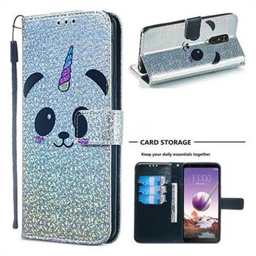 Panda Unicorn Sequins Painted Leather Wallet Case for LG Stylo 4