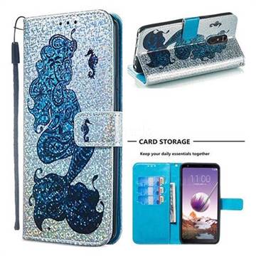 Mermaid Seahorse Sequins Painted Leather Wallet Case for LG Stylo 4
