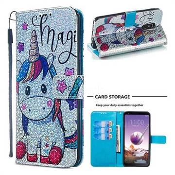 Star Unicorn Sequins Painted Leather Wallet Case for LG Stylo 4