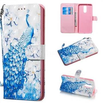 Blue Peacock 3D Painted Leather Wallet Phone Case for LG Stylo 4