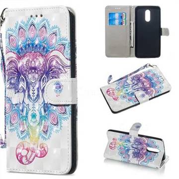 Colorful Elephant 3D Painted Leather Wallet Phone Case for LG Stylo 4