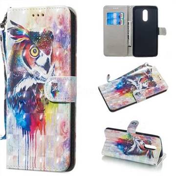 Watercolor Owl 3D Painted Leather Wallet Phone Case for LG Stylo 4