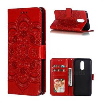 Intricate Embossing Datura Solar Leather Wallet Case for LG Stylo 4 - Red