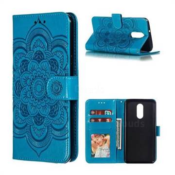 Intricate Embossing Datura Solar Leather Wallet Case for LG Stylo 4 - Blue