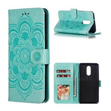 Intricate Embossing Datura Solar Leather Wallet Case for LG Stylo 4 - Green