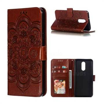 Intricate Embossing Datura Solar Leather Wallet Case for LG Stylo 4 - Brown