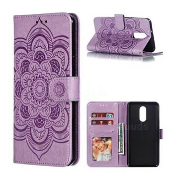 Intricate Embossing Datura Solar Leather Wallet Case for LG Stylo 4 - Purple