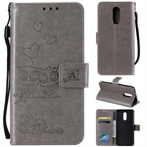 Embossing Owl Couple Flower Leather Wallet Case for LG Stylo 4 - Gray