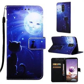 Cat and Moon Matte Leather Wallet Phone Case for LG Stylo 4