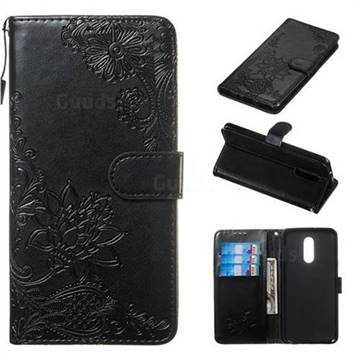 Intricate Embossing Lotus Mandala Flower Leather Wallet Case for LG Stylo 4 - Black