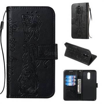 Embossing Tiger and Cat Leather Wallet Case for LG Stylo 4 - Black