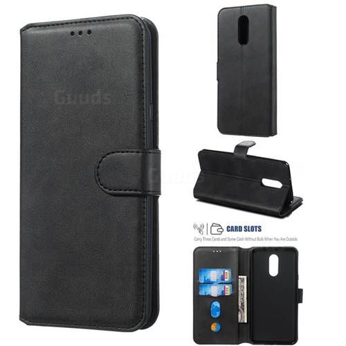 Retro Calf Matte Leather Wallet Phone Case for LG Stylo 4 - Black
