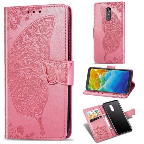 Embossing Mandala Flower Butterfly Leather Wallet Case for LG Stylo 4 - Pink