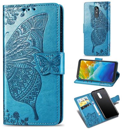 Embossing Mandala Flower Butterfly Leather Wallet Case for LG Stylo 4 - Blue