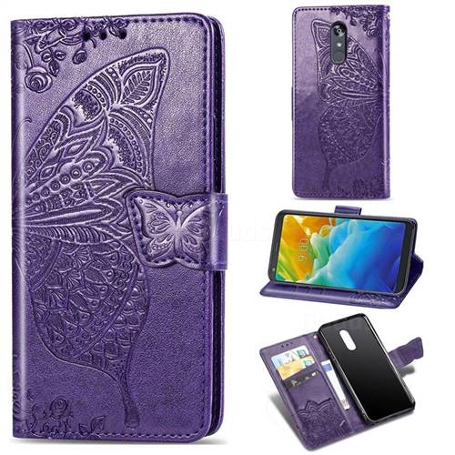 Embossing Mandala Flower Butterfly Leather Wallet Case for LG Stylo 4 - Dark Purple