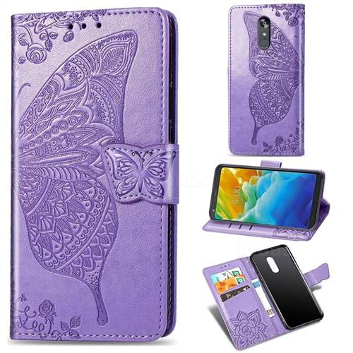 Embossing Mandala Flower Butterfly Leather Wallet Case for LG Stylo 4 - Light Purple