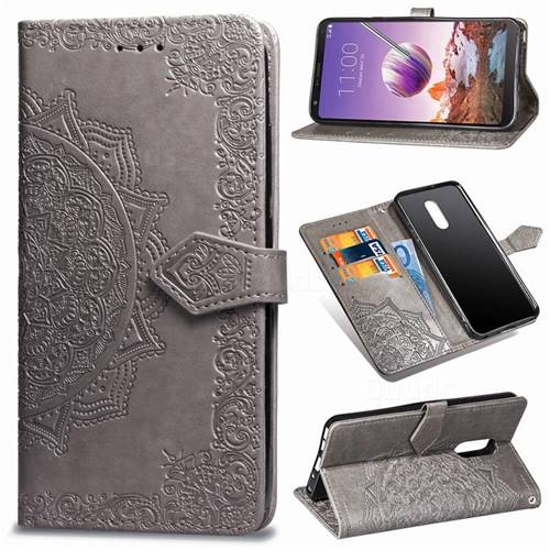 Embossing Imprint Mandala Flower Leather Wallet Case for LG Stylo 4 - Gray
