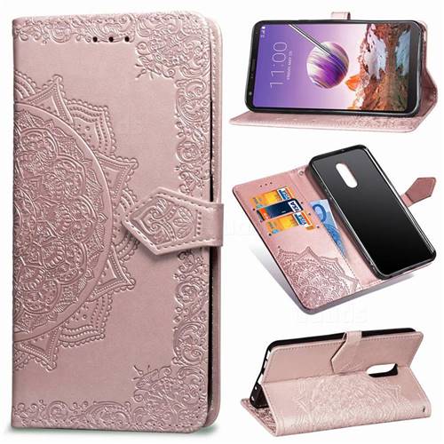 Embossing Imprint Mandala Flower Leather Wallet Case for LG Stylo 4 - Rose Gold