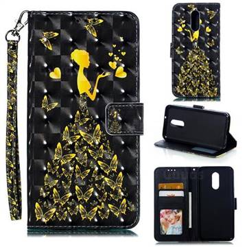 Golden Butterfly Girl 3D Painted Leather Phone Wallet Case for LG Stylo 4
