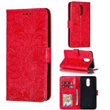 Intricate Embossing Lace Jasmine Flower Leather Wallet Case for LG Stylo 4 - Red