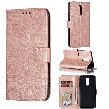 Intricate Embossing Lace Jasmine Flower Leather Wallet Case for LG Stylo 4 - Rose Gold