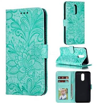 Intricate Embossing Lace Jasmine Flower Leather Wallet Case for LG Stylo 4 - Green