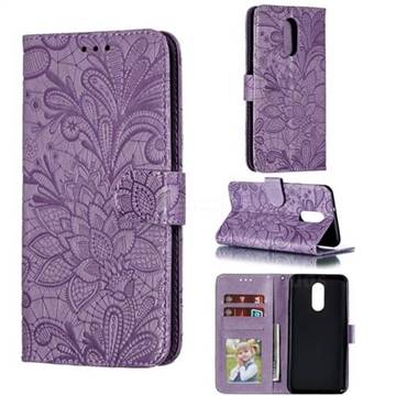 Intricate Embossing Lace Jasmine Flower Leather Wallet Case for LG Stylo 4 - Purple